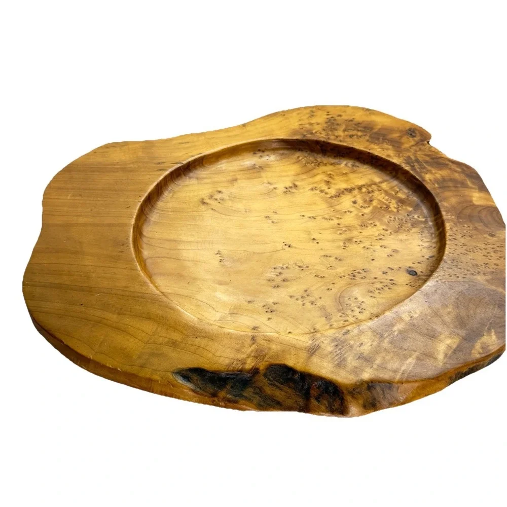 Vintage Teak Burl Wood Live Edge Tray Bowl Rustic Organic Modern Centerpiece 13
